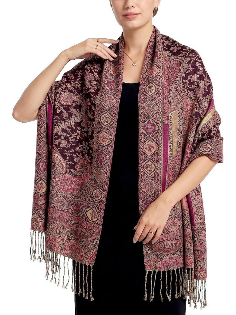 Colorful Paisley Pashmina Shawl Wrap, Boho Indian Rave Scarf, Jacquard Festival